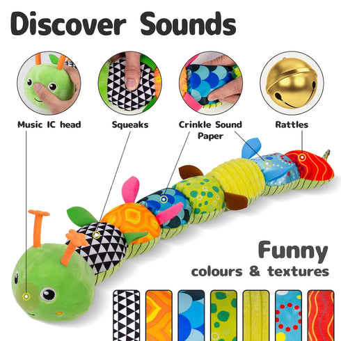 Sumobaby Infant Musical Stuffed Animal Activity Toy, Multi-Sensory Crinkle, Rattle for Tummy Time, Caterpillar