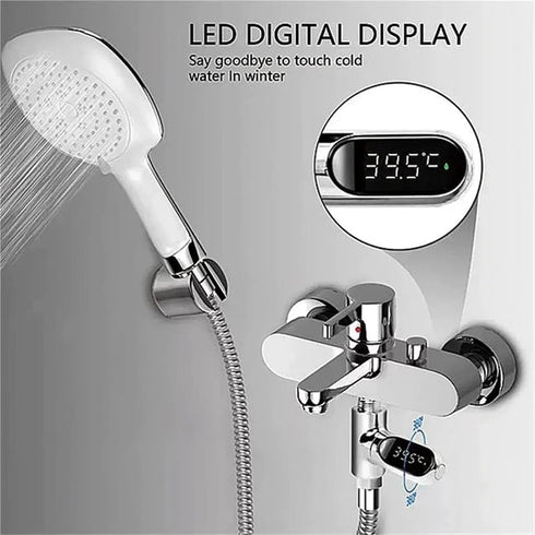HABCGYUR 360 Digital Gauge. Shower Thermometer LED Display Baby Bath Water Meter Rotation Flow Self-Generating