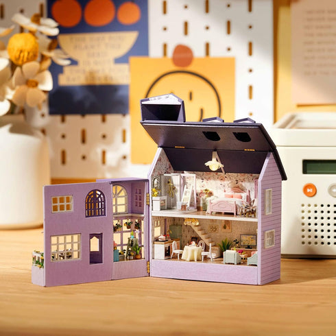 TuKIIE DIY Miniature Dollhouse Kit with Furniture, 1:32 Scale Opened & Closed Wooden House for Kids