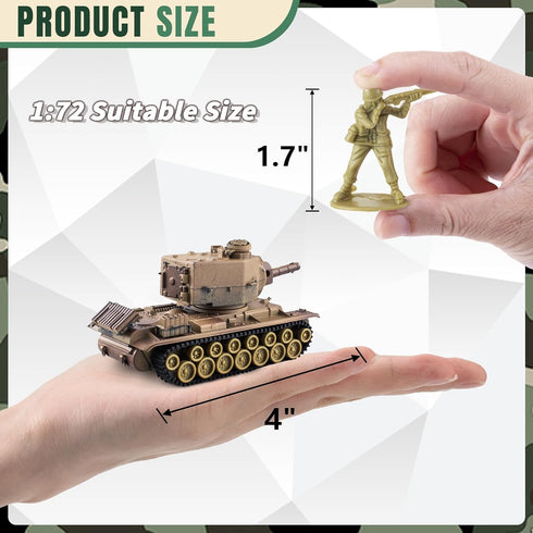 1:72 US Army Tank & Army Men Toys Playset, 2pc US Tank-7 Models, 10pc Toy Soldiers, Desert Tan & Olive Drab Green