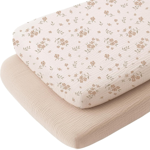 Konssy Muslin Fitted Bassinet Sheets 2 Pack for Baby Girl Boy, Soft