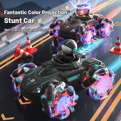 RC Stunt Car Remote Control for Kids with HD Projection Lights, Music, 360° Rotation, 4WD 2.4GHz