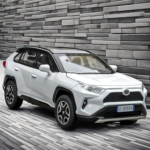 Model Car 1/32 RAV4 Alloy Diecast with Light and Sound, Collectible Toy Vehicle for Boys Kids Gift (White)