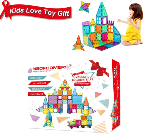 Magnetic Tiles Toy with 2 Cars - 110 Pcs 3D Magnet Building Blocks Set for Kids STEM Educational Toys for Ages 3-8