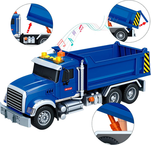 3 4 5 6 Friction Powered Dump Truck Toy for Kids with Lights & Sounds, Large Construction Vehicle for Boys Girls Ages