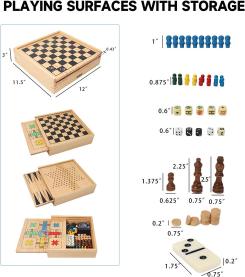 GSE Games & Sports Expert Wooden 9-in-1 Game Combo Set - Chess, Checkers, Backgammon, and More