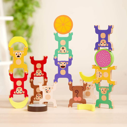 Battat Education Stacking Toy for Kids - Wooden Stacking Monkeys, Developmental Toy for Fine Motor Skills, 19 Pcs
