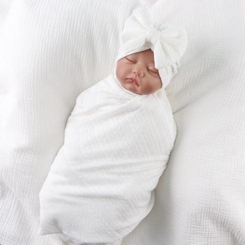 Set OMUKY Newborn Receiving Blanket Bow Headband and Beanie Baby Swaddle Receiving Blankets Baby Boy Girls Nursery