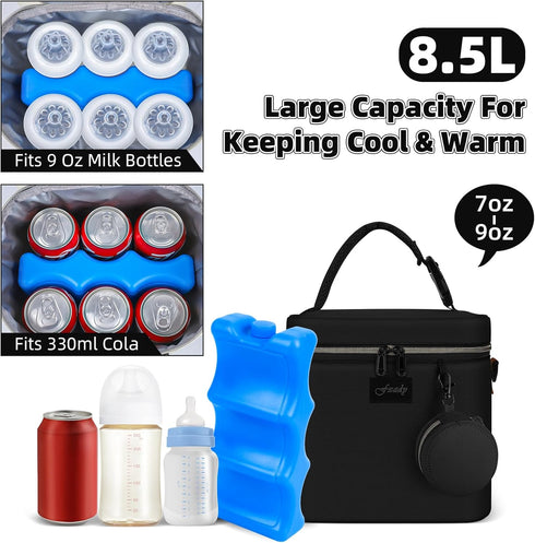 Fxady Pack, 6 9 oz, Breastmilk Cooler Bag with Ice Insulated Baby Bottle Tote Bag for Bottles Up to Clip-On Pouch