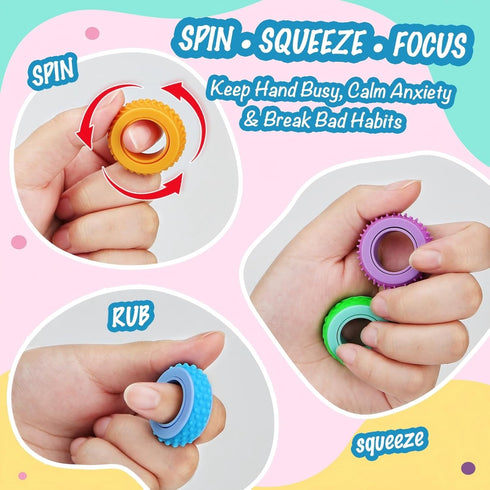 12 Sensory Toys Fidget Rings for Kids - Pcs Finger Spinner Rings for Anxiety Relief Autism ADHD, Quiet Fidgets