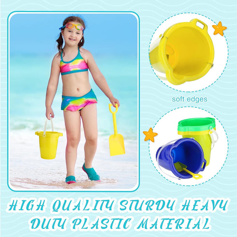 24 Pcs 7.5 Inch Beach Buckets and Shovels, Large Plastic Sand Pails for Boys and Girls Beach Toys Summer Party Favors