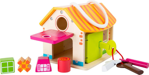 Playset 12+ (10315) Small Foot Wooden Toys Wood Shed with Keys Motor Skills Designed for Children Months, Multi
