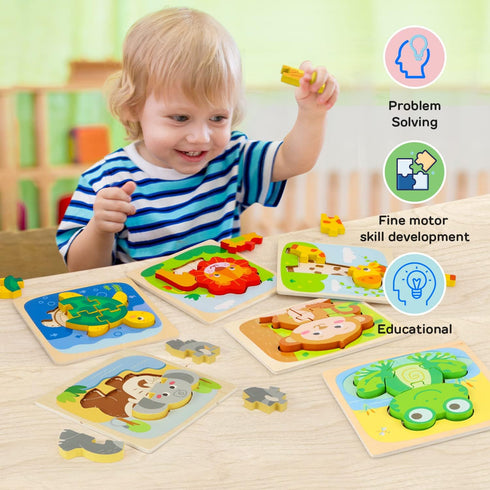 TOY Life Toddler Puzzles, 6 Piece Wooden Puzzles for Toddlers 1-3, Puzzle 2 Year Old, Toddler Puzzles Ages 2-4, Montessori Puzzles for 1 Year Old, Baby Puzzles, Learning Toy for Toddlers 1-3 Year Old
