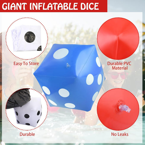 3 Pack Inflatable Dice, Jumbo Giant Dice Toy for Indoor Outdoor Board Game Ludo Pool Party Favor