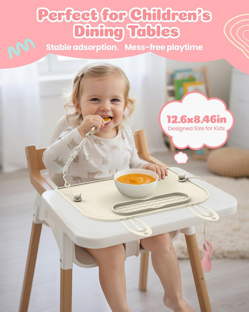 Captainbear 2Pack Silicone Placemats for Baby&Kid, Stain-Proof Non-Slip Baby Place Mat for Restaurant Highchair& Home