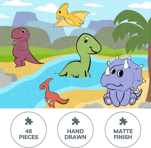 Dinosaur Kids Puzzle - Fun 48-Piece Jigsaw with Diverse Dinosaur, Rivers, and Volcano Scenery for Ages 4+