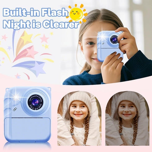 QDH 1080P 3 32GB 3-12, Instant Print Camera for Kids, Video Camera with Print Rolls, Card & Cute Cover, Gift for Girls