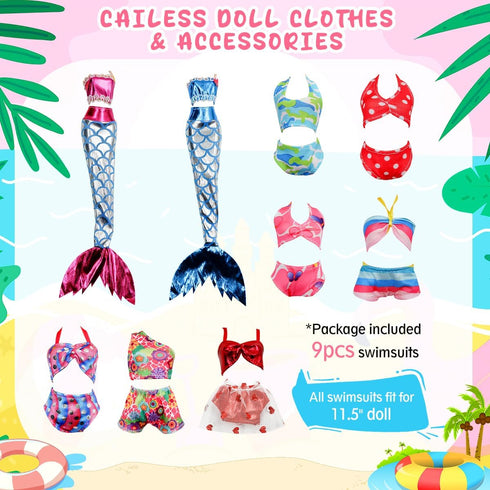 Doll Clothes Accessories - 36Pcs Girl Doll Clothes Swimsuit Series for 11.5''Doll Included Bikini Mermaid Swimsuit Surfboard Beach Chair Swimming Ring Beach Accessories