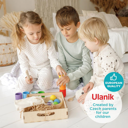 Ulanik Montessori Balls in Cups - Toddler Toys for 1 Year Old, Kids Preschool Wooden Matching Games