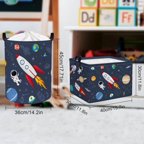 36L Clastyle Rocket Astronaut Shelf Basket for Boys Cosmic Planet Universe Blue Storage Bin Rectangle Clothes Books Toy