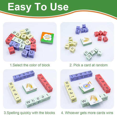 Word Spelling Game | Matching Letter Game for Kids, Fast-paced Word Race Cube Game, 54pcs Flash Cards