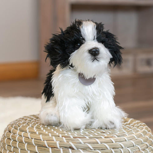 DEMDACO Sitting Small Havanese Dog Plush Stuffed Animal - Black and White
