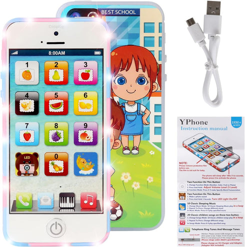 Cooplay Learning Smart Phone Toy - Music Lullaby Touch Screen Type-C Rechargeable for Toddler Baby
