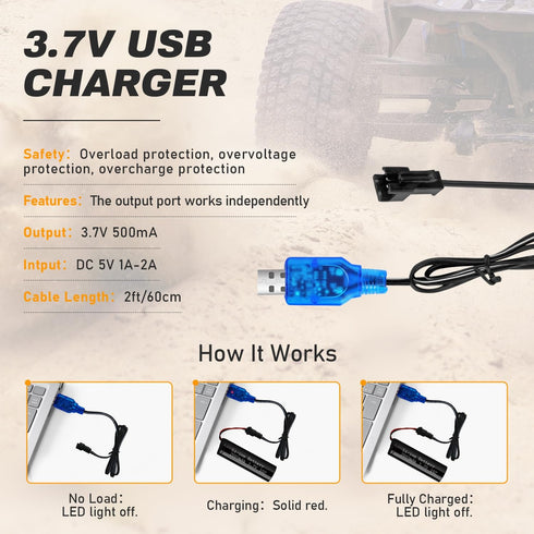VICMILE 3.7V 2000mah 2Pack 2 SM-2P 15C DE45 DE42 Li-ion Battery with USB Chargers Plug RC Recgargeble Battery