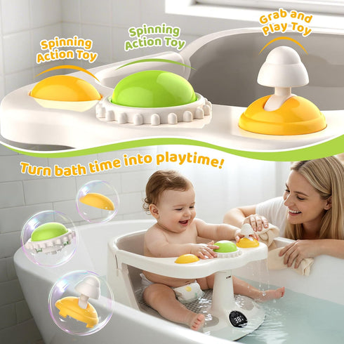 Cetuai 8-18 Baby Bath Seat for Months, Non-Slip Toddler Bath Chair with Suction Cups & Temperature Display, Ergonomic