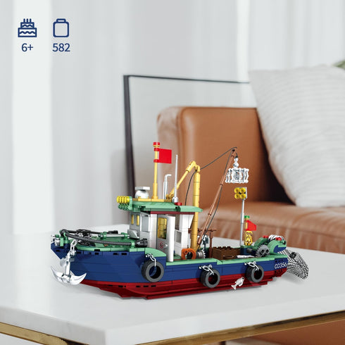 WVINVW Sets, Set 6-12 582 Fishing Boat Building Blocks Boat Sea Fishing Building Blocks Toy Collection Decoration