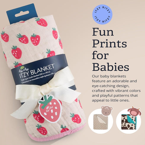 Tummy 30" 40", Itzy Ritzy Baby Blanket Soft Cotton Muslin Multi-Use Blanket - Can Be Used as a Time Mat, Nursing Cover