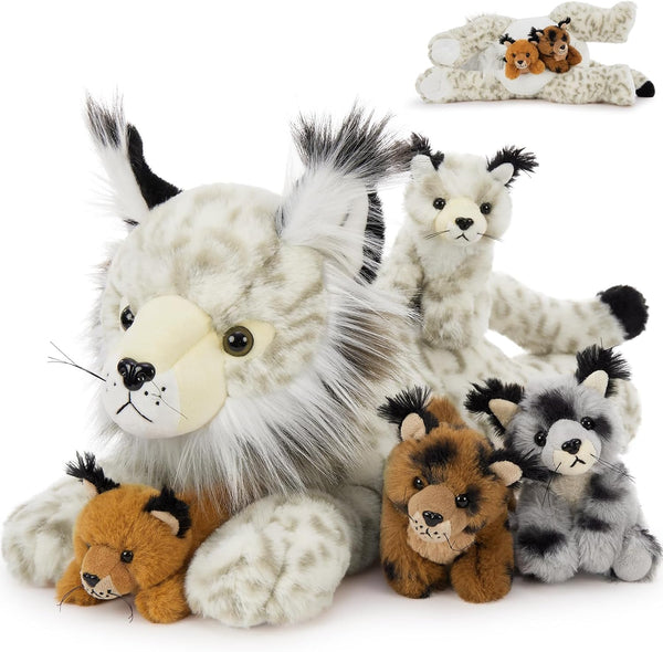 Muiteiur 5 Piece Lynx Stuffed Animals, Soft Bobcat Stuffed Animals with Babies,18-inch