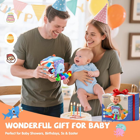 6-12 5 6 1-3 SAIMAND Baby Toys MonthsMystery Soft Box with Plush Marine Animals,Rattle,Crinkle Paper & MirrorMontessori
