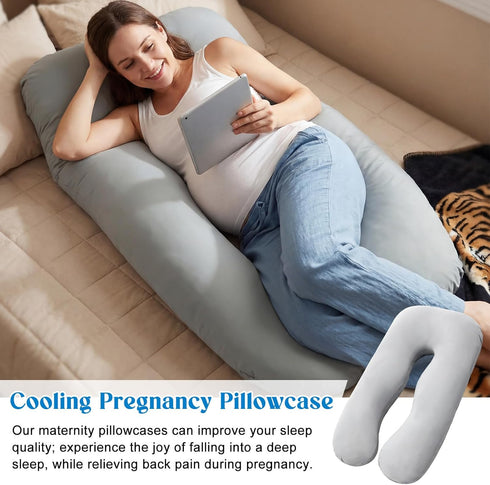 Hahafelt 57 Inch Cooling Pregnancy Pillow Cover (Only Pillowcase) Large U Shaped Full Body Pillowcase Maternity