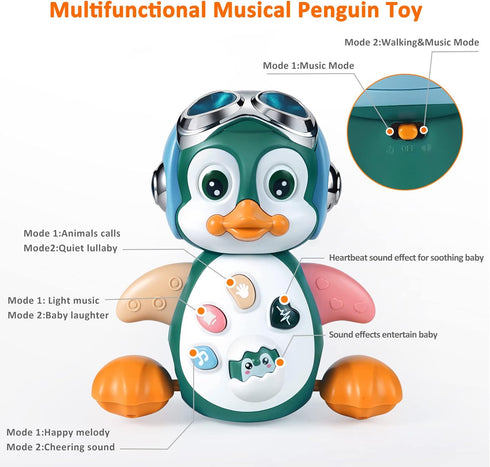 MOONTOY Penguin Baby Toys for 6 to 12 Months, Musical Light Up Crawling Walking Toy for Toddler Boys and Girls
