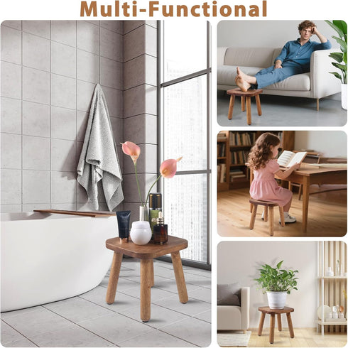 11.7 Inch Wooden Step Stool, Bathroom Stool for Adults, Step Stool for Toddlers, Plant Stool with Four Detachable