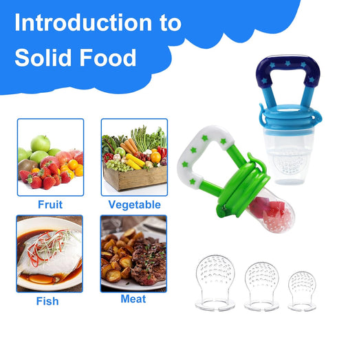 Food Feeder Baby Fruit Feeder Pacifier (3 Pcs) with Silicone Pacifiers, Baby Food Dispensing Spoon, Bottle Brush