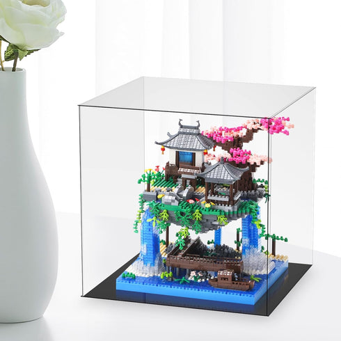 LQPFBSM Sets 2500 Cherry Blossom Treehouse Micro Mini Building Block with Acrylic Display Box Japanese Bonsai Tree