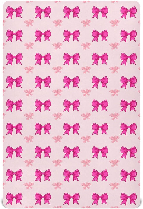 SDMKA Pink Bows Crib Sheets for Boys Girls - Portable Microfiber Fitted Crib