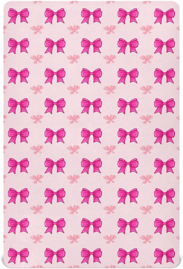 SDMKA Pink Bows Crib Sheets for Boys Girls - Portable Microfiber Fitted Crib