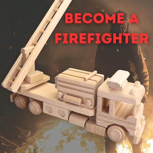 Wooden Fire Trucks, Fire Truck Toys for 3 Year Old Boys, DIY Handmade Realistic Toys for Preschool Learning Activities