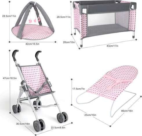 Set deAO Baby Doll Stroller Crib Bed Nursery Role Play Baby Doll with Accessories and Play Mat,Travel