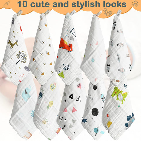 20 Pack 6 Shower10 10 Inch Chumia Baby Muslin Burp Cloths Baby Wash Cloths with Sensitive Skin Layer Cotton Face Towels