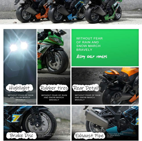 Pull Back Motorcycle Toys, Tiny Gift with Music Lighting, Race Motorcycles for Boys Age 3-8 (Green)