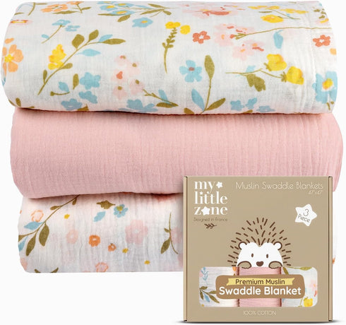 Set, 3 Pack 47"x47" Set Muslin Swaddle Blankets Baby Blanket Breathable Swaddles for Newborns, Soft Baby Swaddle