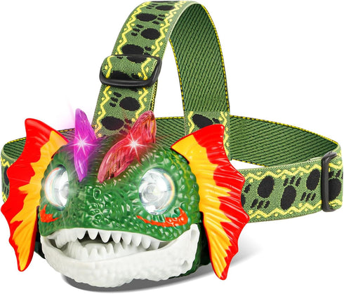 DX DA XIN Dinosaur Headlamp - LED Dilophosaurus Headlamp for Kids - Camping Gear Essentials - Dinosaur Toy Flashlight