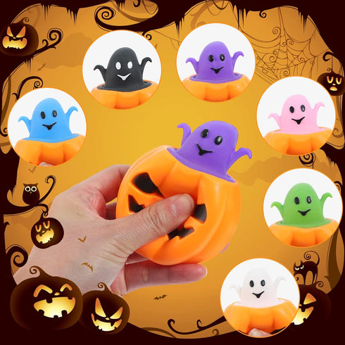 12PCS 6 BILLMOSS Halloween Pumpkin Squishy Toys - Colors Stress Relief Ghost Toy for Trick or Treat Party Suppliers