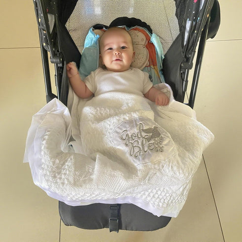 Runeaoys Baptism Blanket Easter Baby Shower Christening Gifts for Boys Girls White Knit Crochet Soft Embroidered