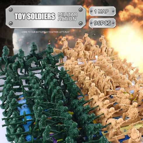 96 PCS Various Pose Toy Soldiers Figures with Military Map - Army Men Action Figures for Kids