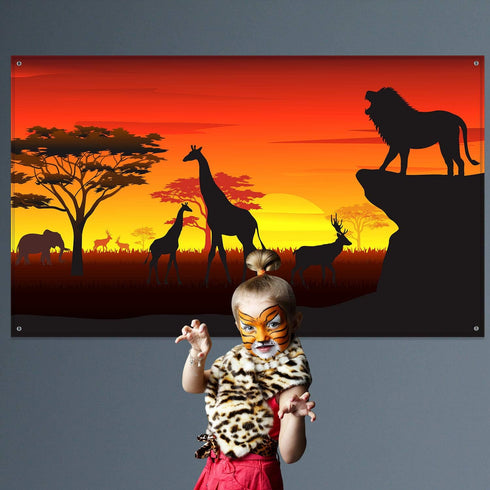African Safari Theme Party Decorations, 72.8 x 43.3 Inch Backdrop Banner for Tropical Forest Jungle Scenic Background